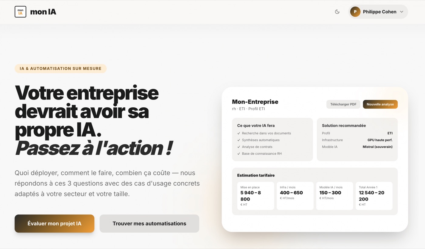 Capture d'écran de mon-ia.automatisia.fr, l'outil de diagnostic IA gratuit en ligne d'AutomatisIA